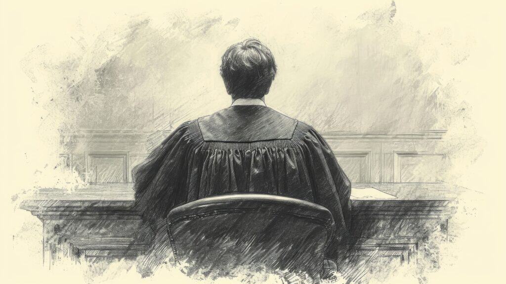 Authorized, impartial judge in a courtroom setting, emphasizing fairness and justice.
