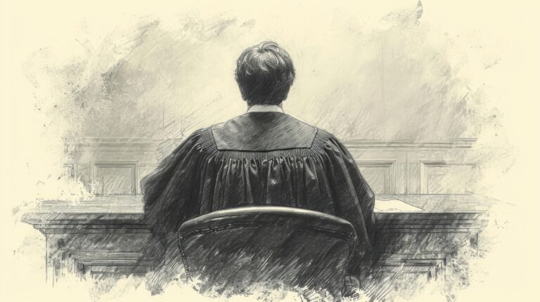 Authorized, impartial judge in a courtroom setting, emphasizing fairness and justice.