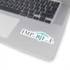 Clear justice scales integrated into "IMPARTIAL" logo on a laptop sticker.